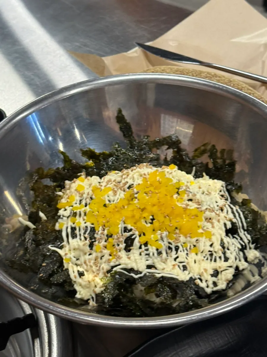 Steamed egg served with bone grill