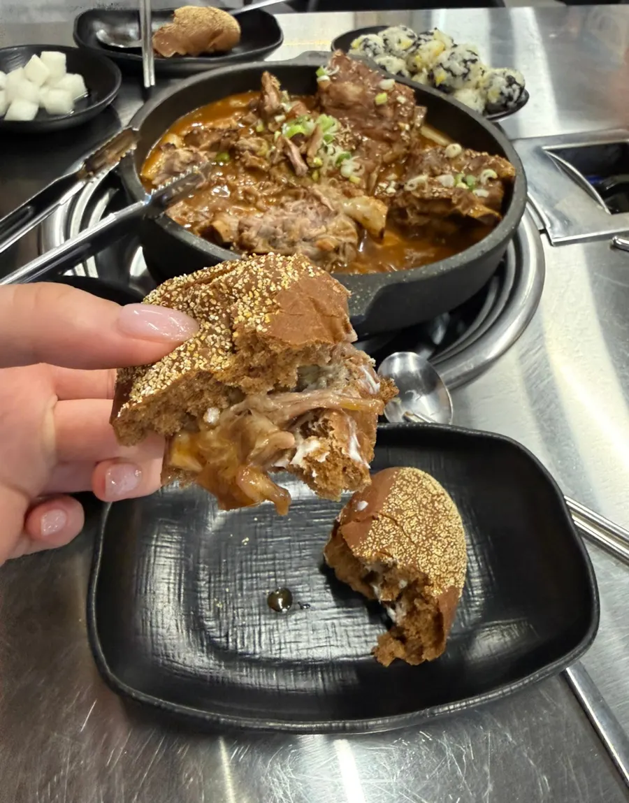 Meat from the bone grill soaked in soy sauce