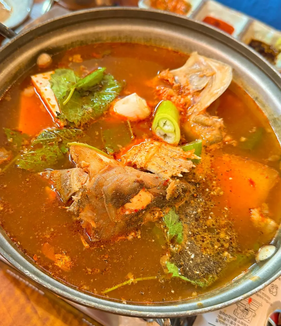 The spicy maeuntang served free after finishing the sashimi