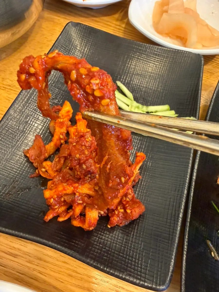 Close-up of Iseol Myeonok's side dish plates