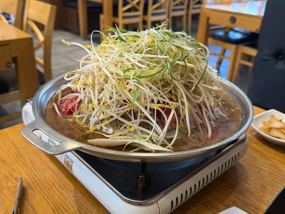 Bulgogi with the basic side-dish spread