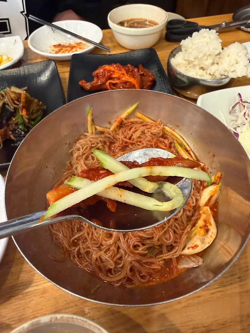 Bibim naengmyeon with crisp cucumber
