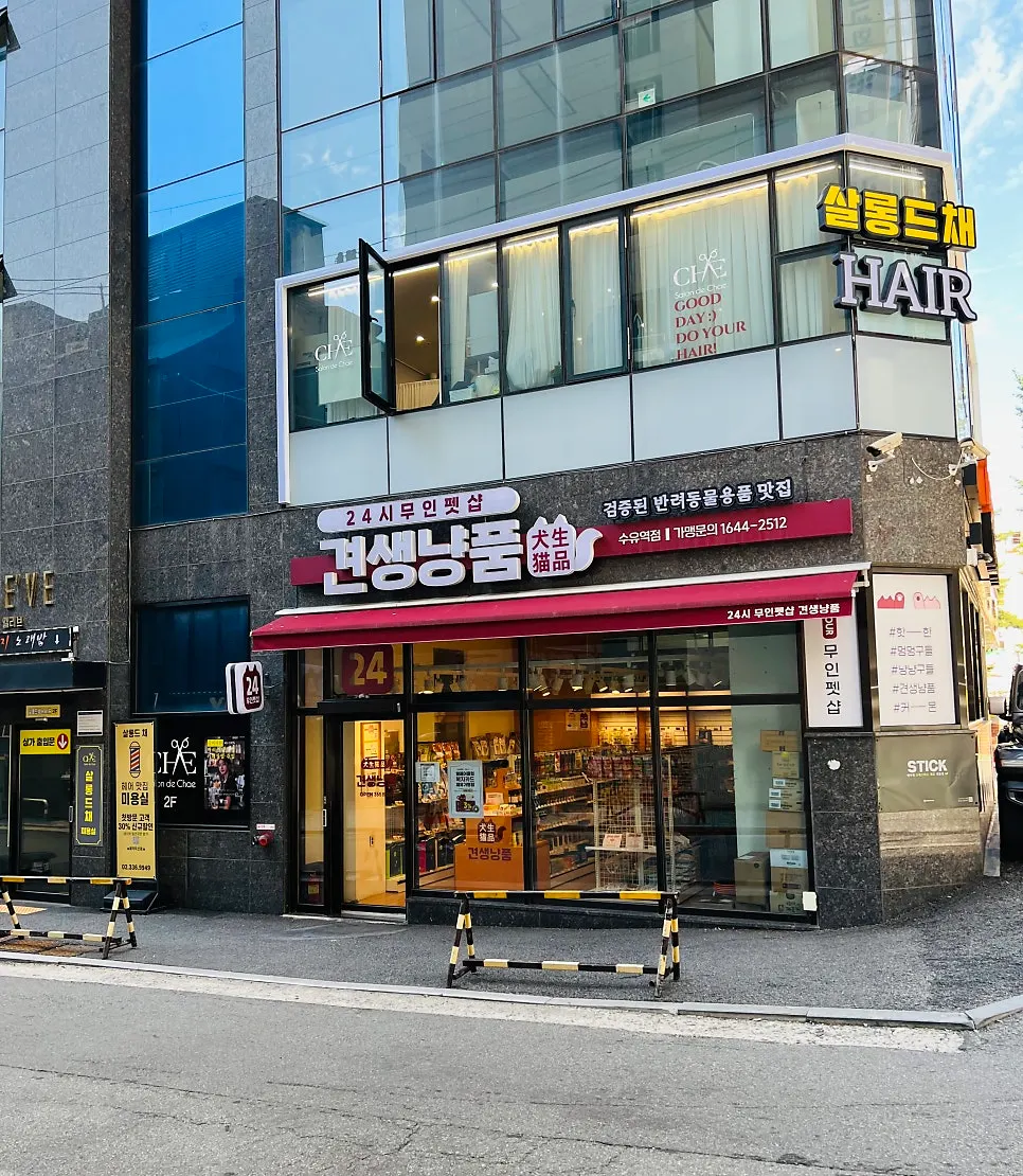 건물 2층 살롱드채 노란색 간판