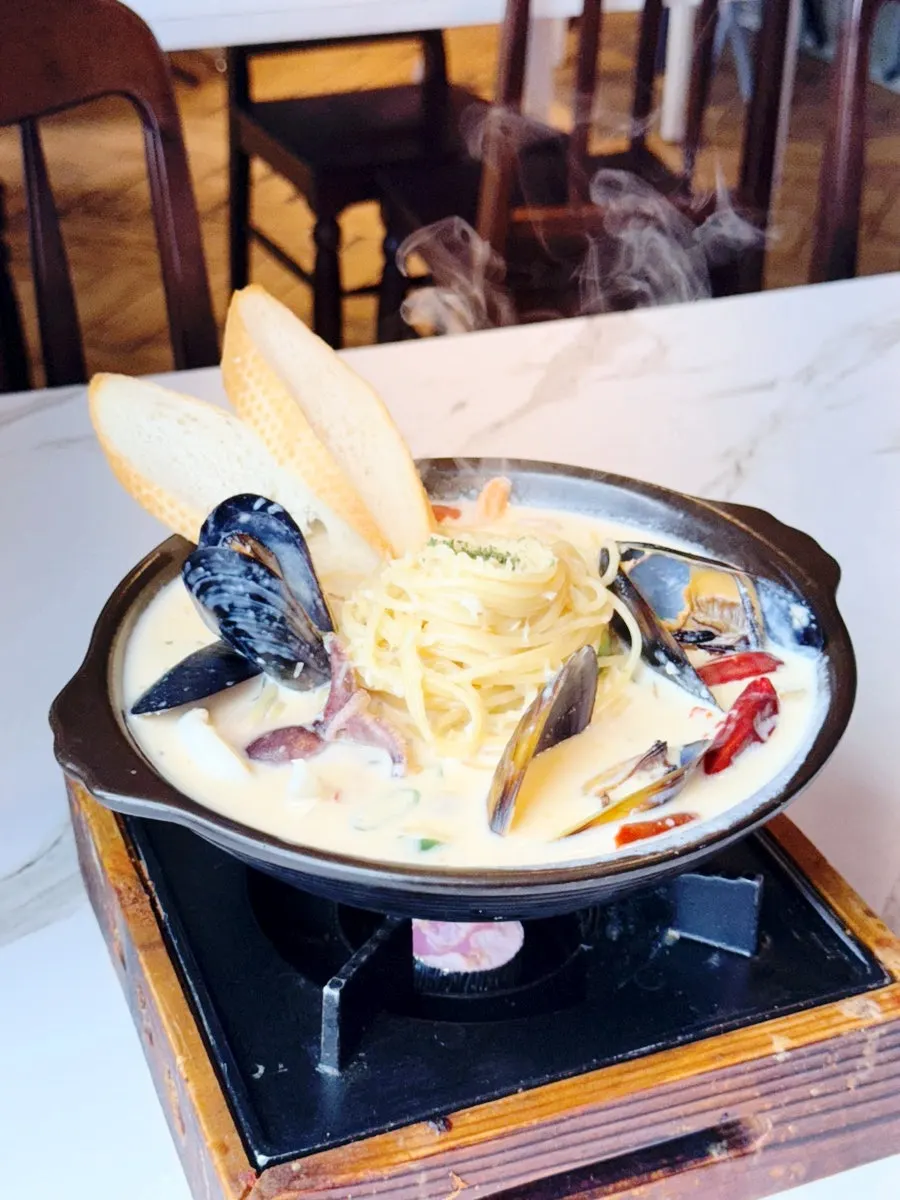 Plate of cheongyang cream risotto with generous cream sauce