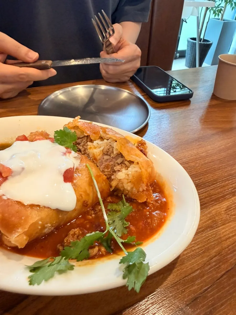 Chimichanga with red and green sauce