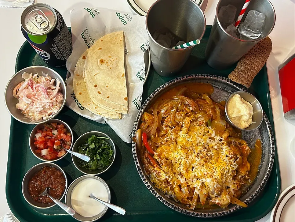 Full table spread ordered for two at Taco Dot