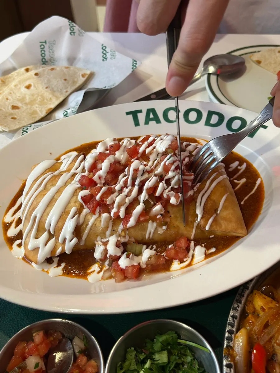A plate of Taco Dot chimichanga