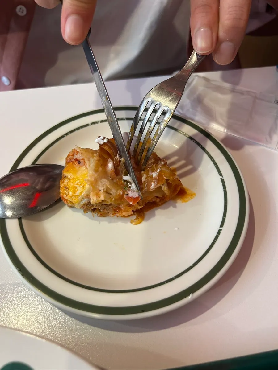 Chimichanga cross-section showing cheese and burrito rice
