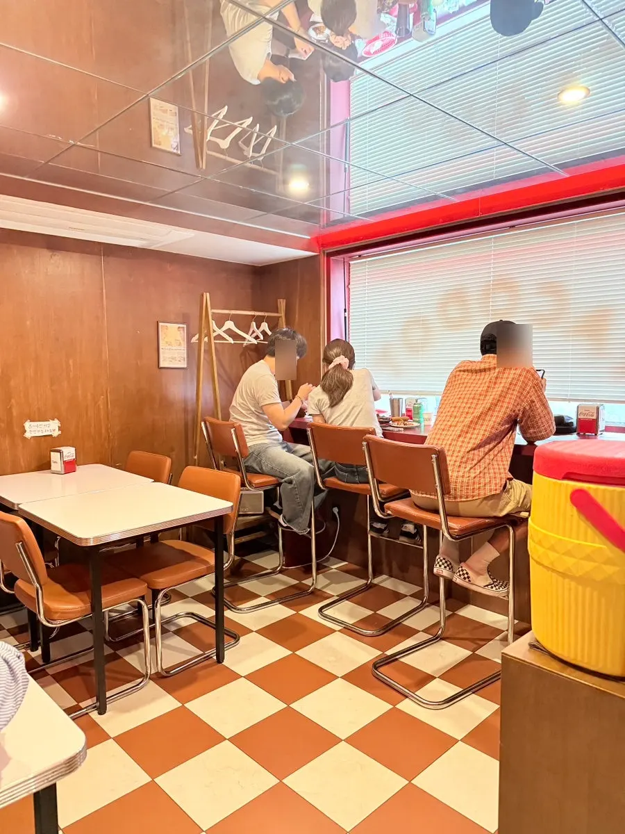 Wood-paneled interior of Taco Dot