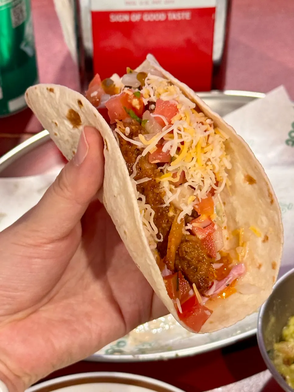 Close-up of the pulled pork taco filling