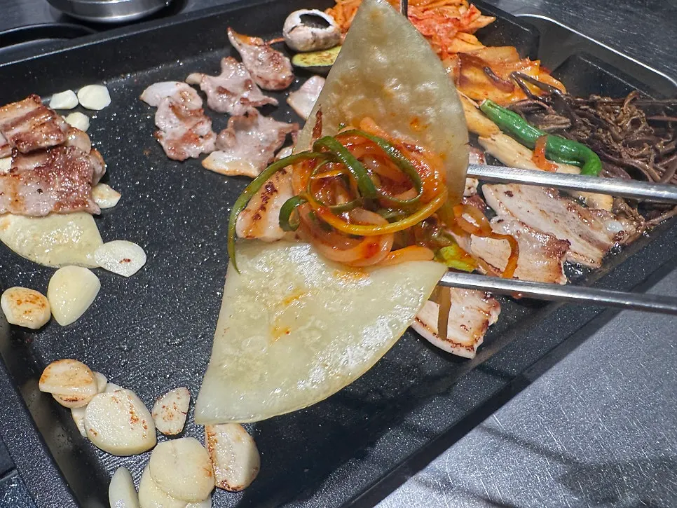 A single golden-browned piece of assorted hanwoo pork