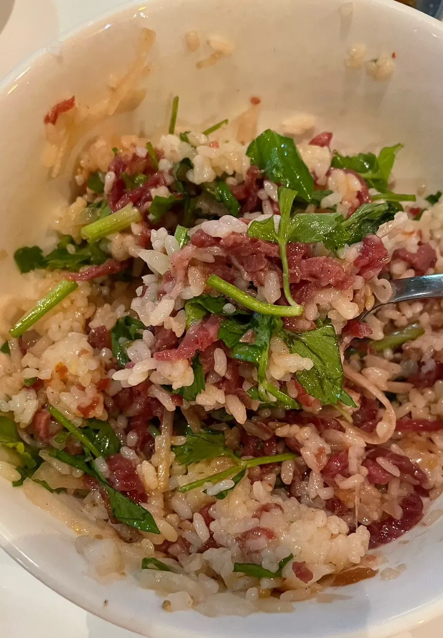 Close-up of mixed hanwoo yukhoe bibimbap
