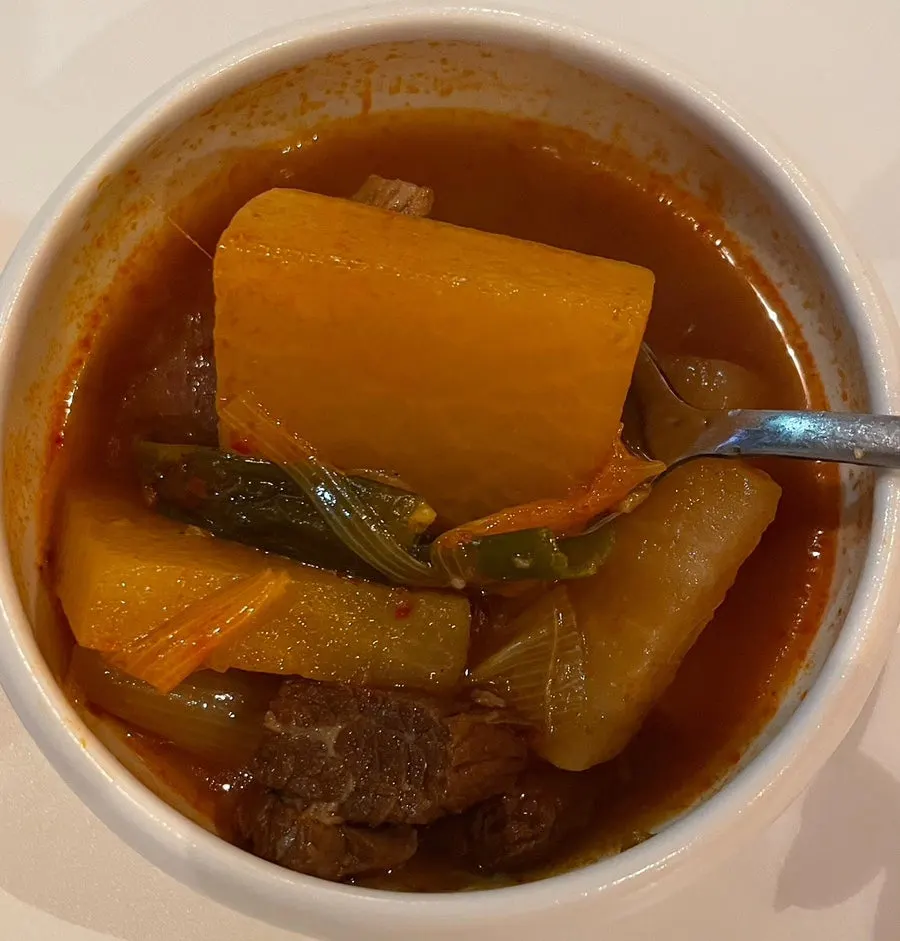 Beef radish soup served alongside the yukhoe bibimbap