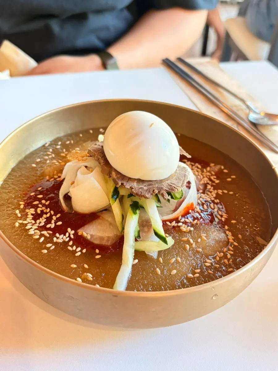 Beef radish soup served alongside the yukhoe bibimbap