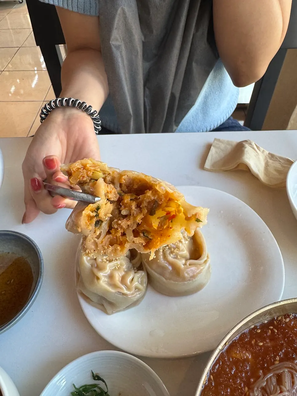 Taegyeongok's half-and-half dumplings: meat and kimchi