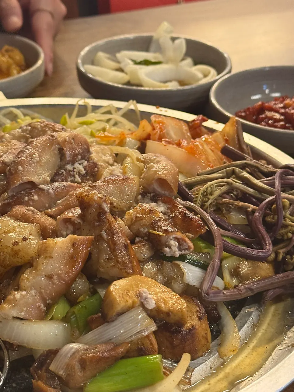 Gopchang reheating on the tabletop burner