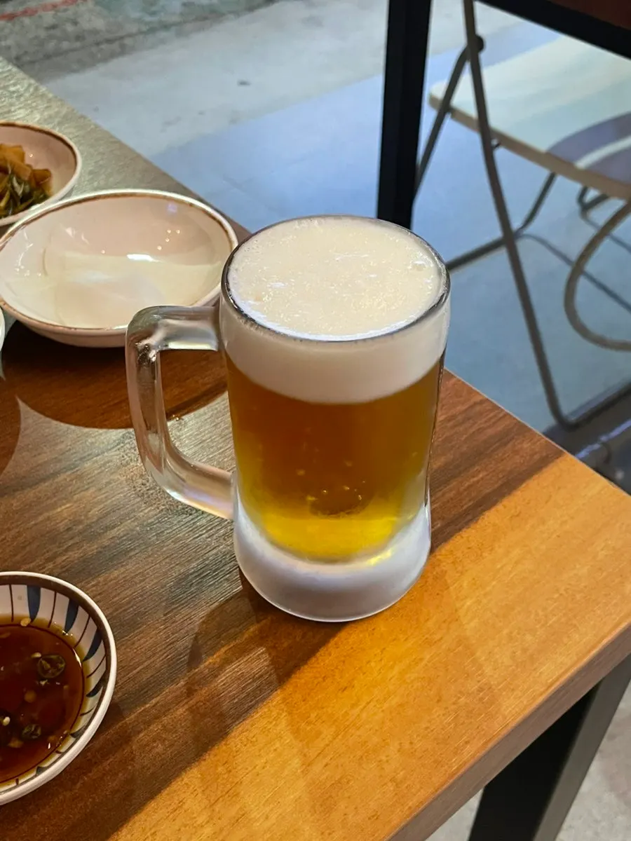 Draft beer on the makchang restaurant table
