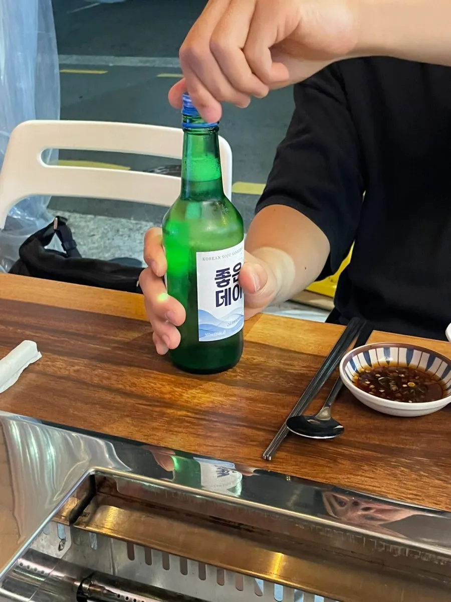 Draft beer glass and table scene