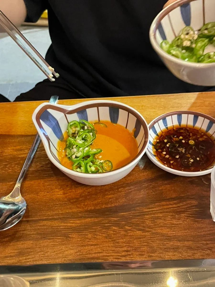 Pickled radish and makchang dipping sauce