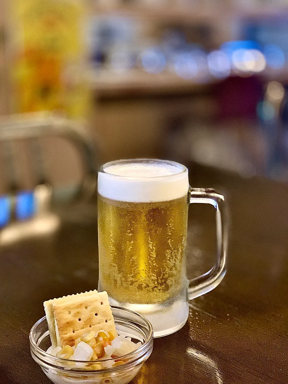 A glass of draft beer ordered at Thai Yami