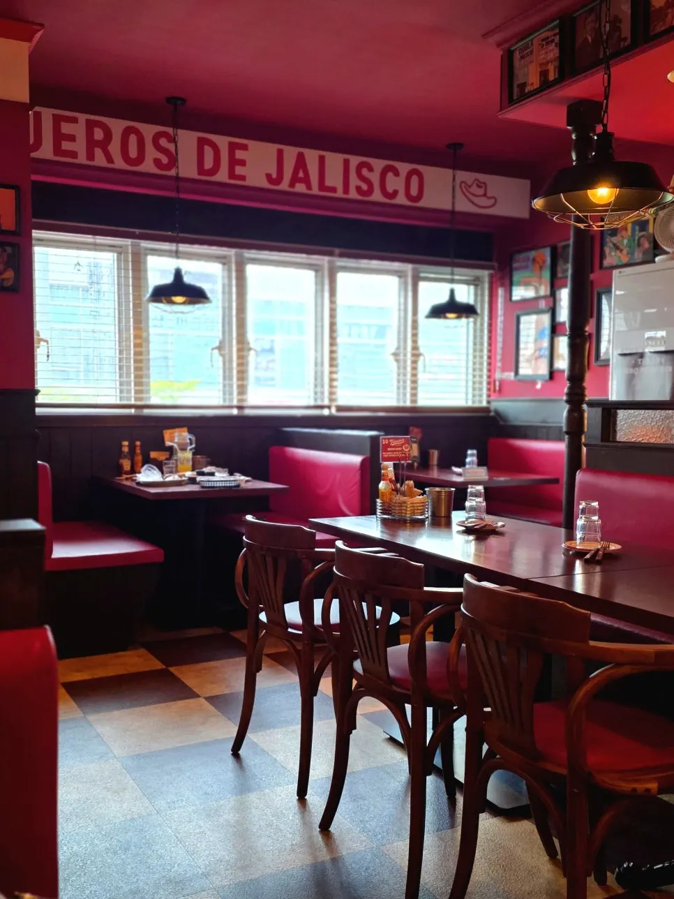 View of the widely spaced table seating
