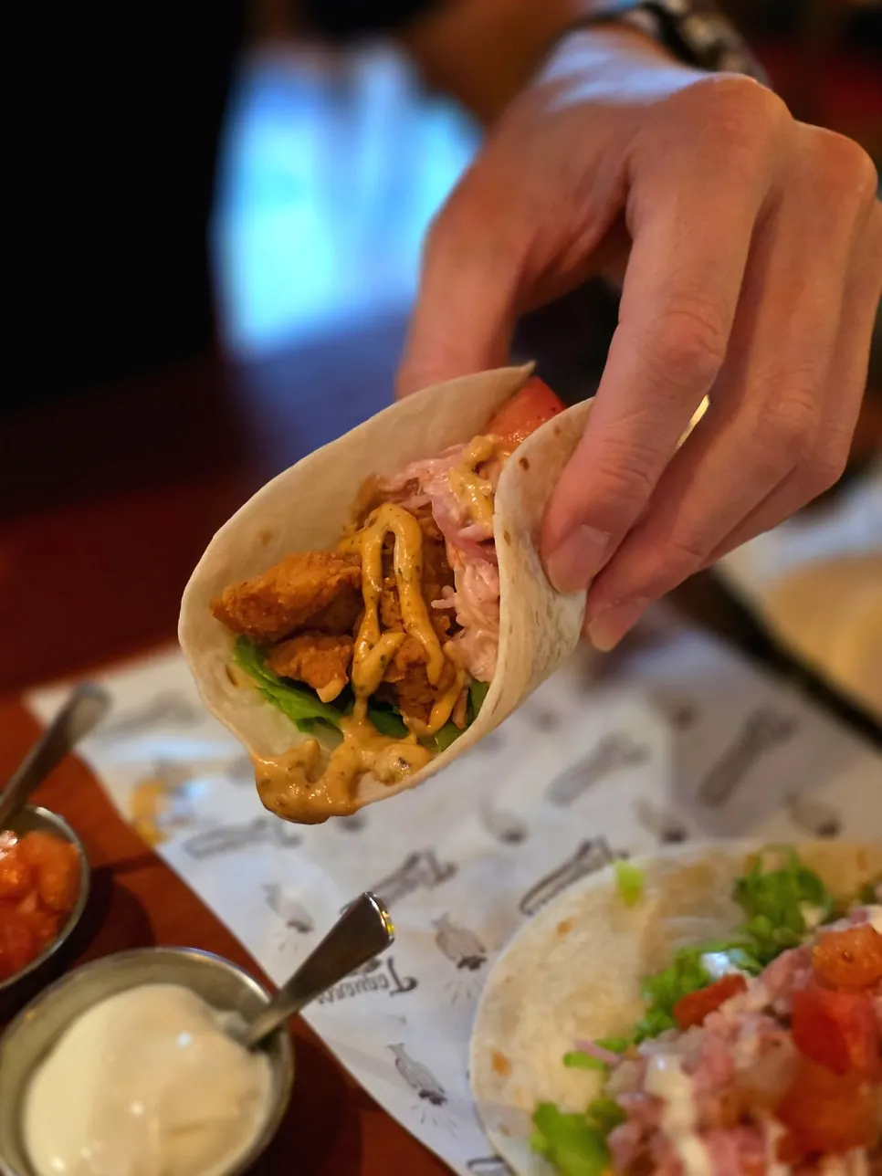 Close-up of the fried fish taco