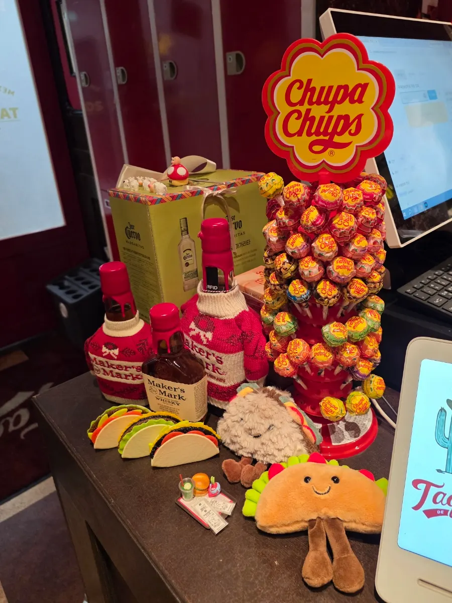 Cute taco doll prop displayed in the restaurant