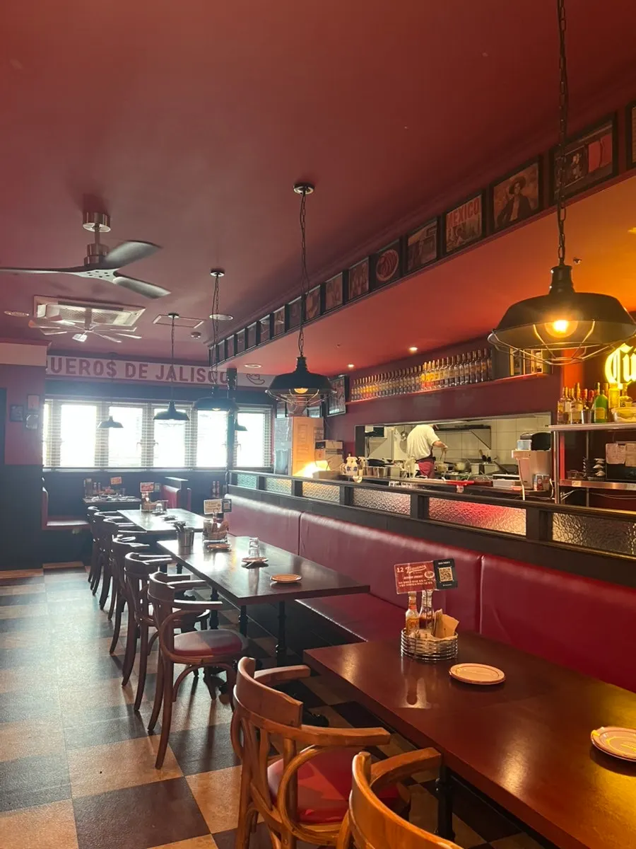 Restaurant seating under soft lighting