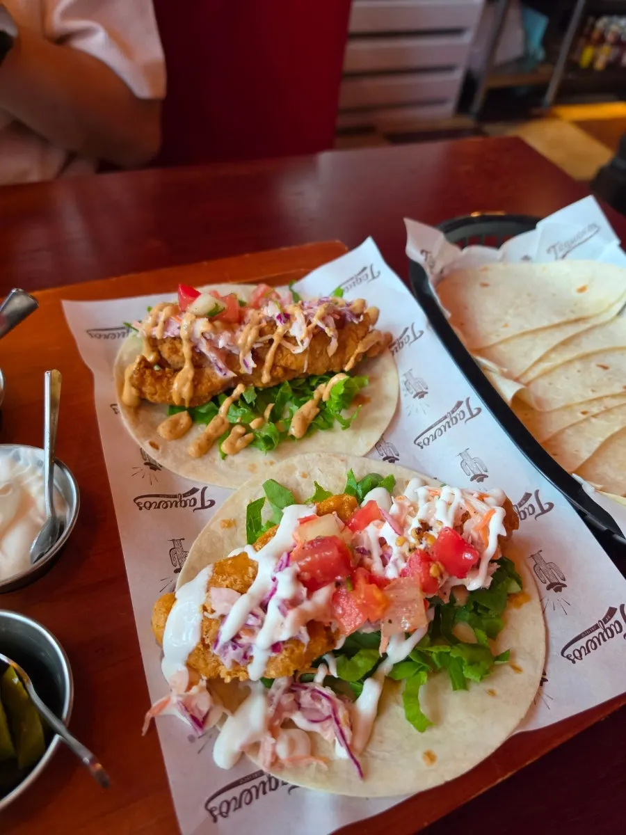 Freshly fried chicken taco and fish taco