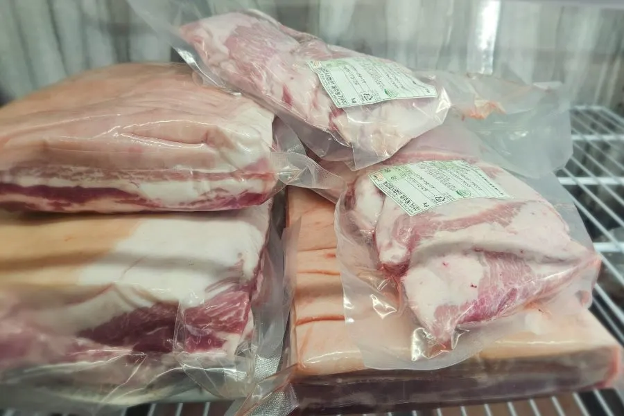 Aging room with cuts of Jeju pork