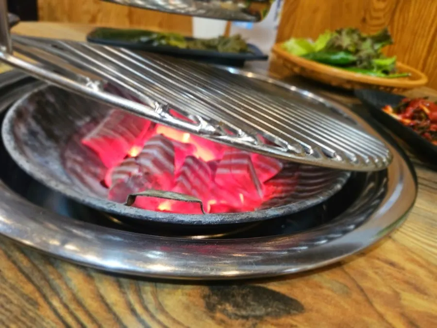 Close-up of marbled Jeju pork