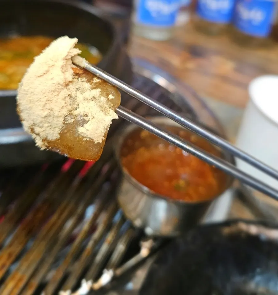 Jeju pork skin cooking on the grill