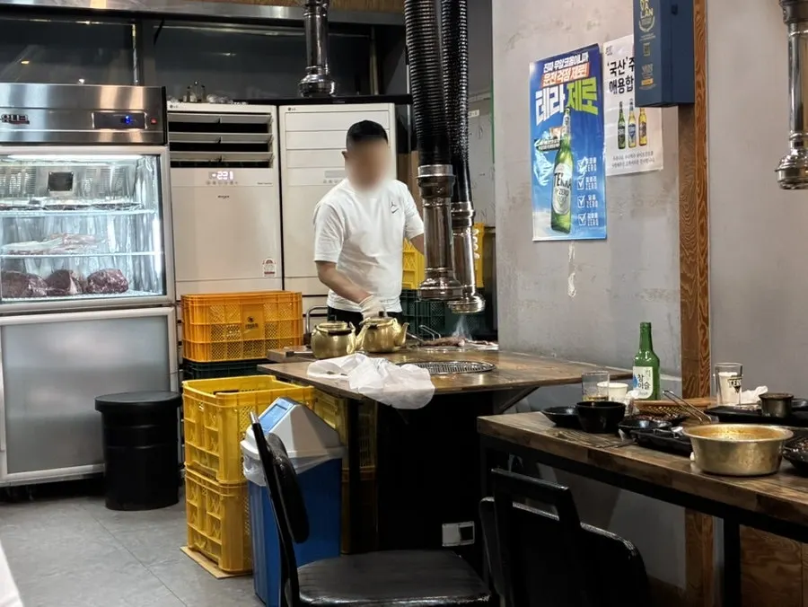 Aged meat stored on one side of the restaurant