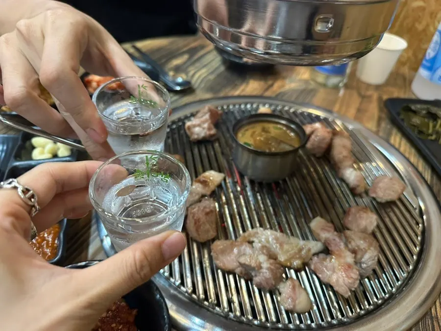 A pre-meal glass of Hallasan soju