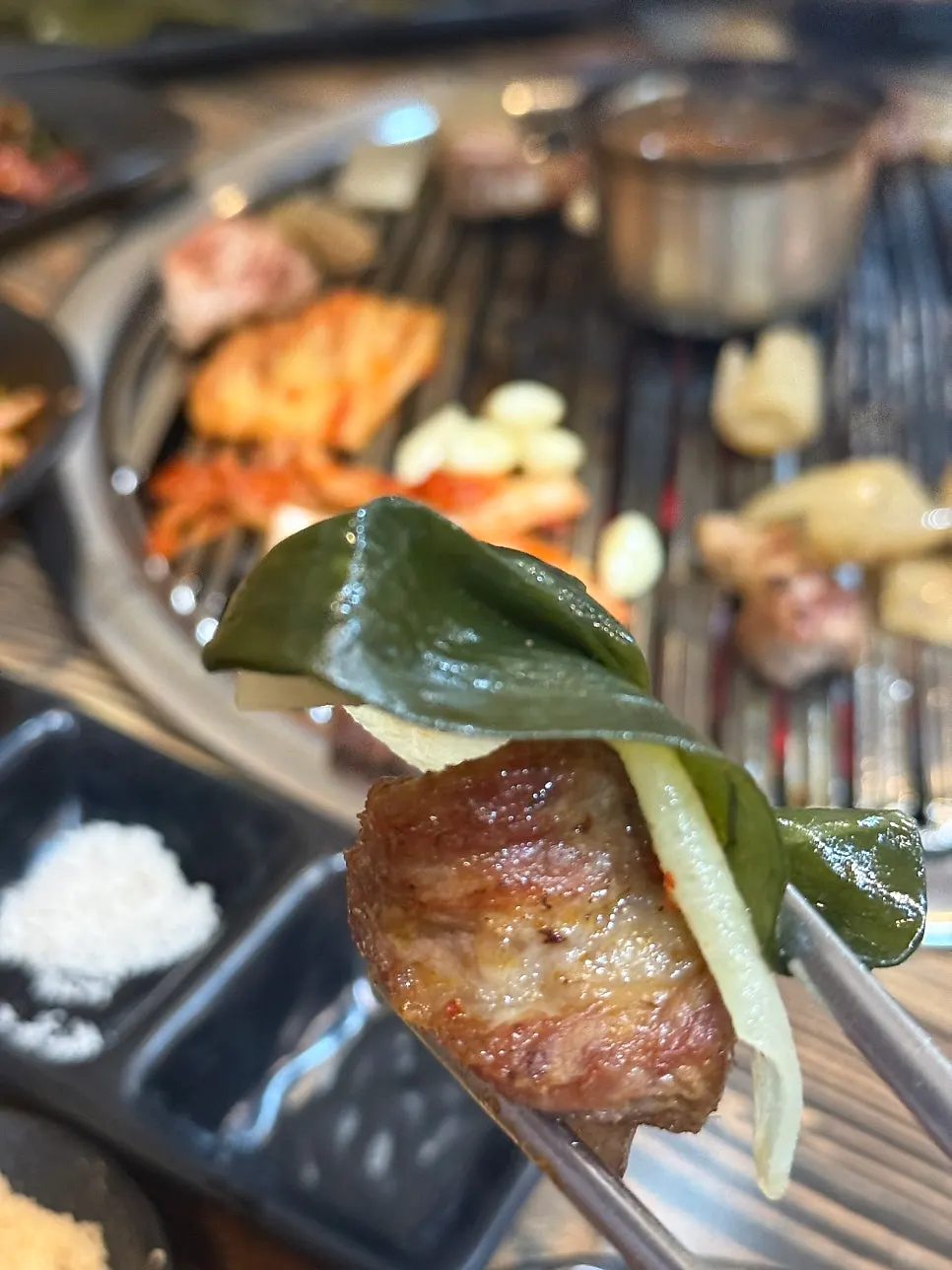 A meat dinner shared with parents at Tamra Factory
