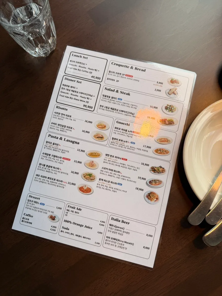 THE MUA's menu board and prices