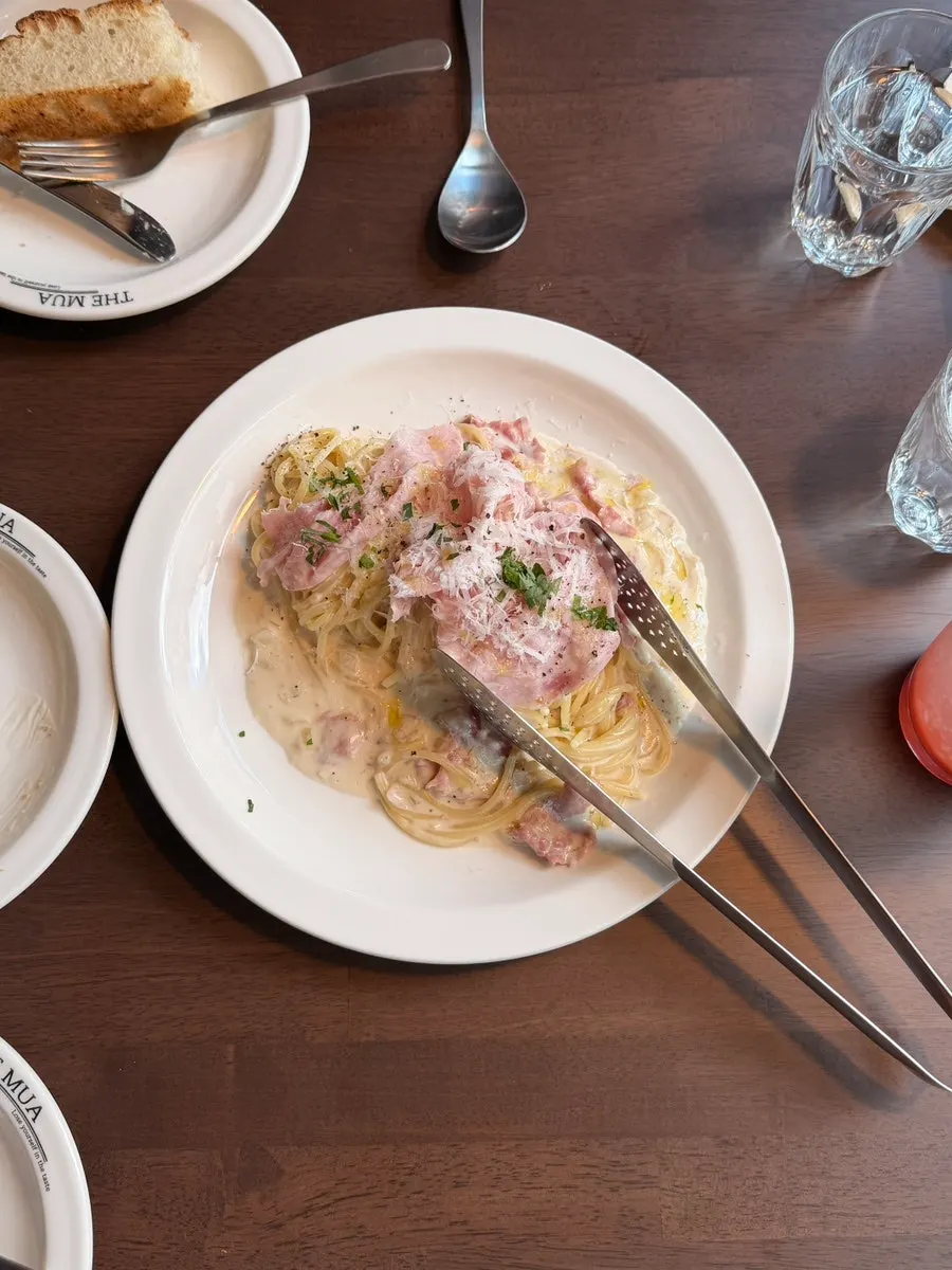 Close-up of THE MUA's handmade jambon cream pasta
