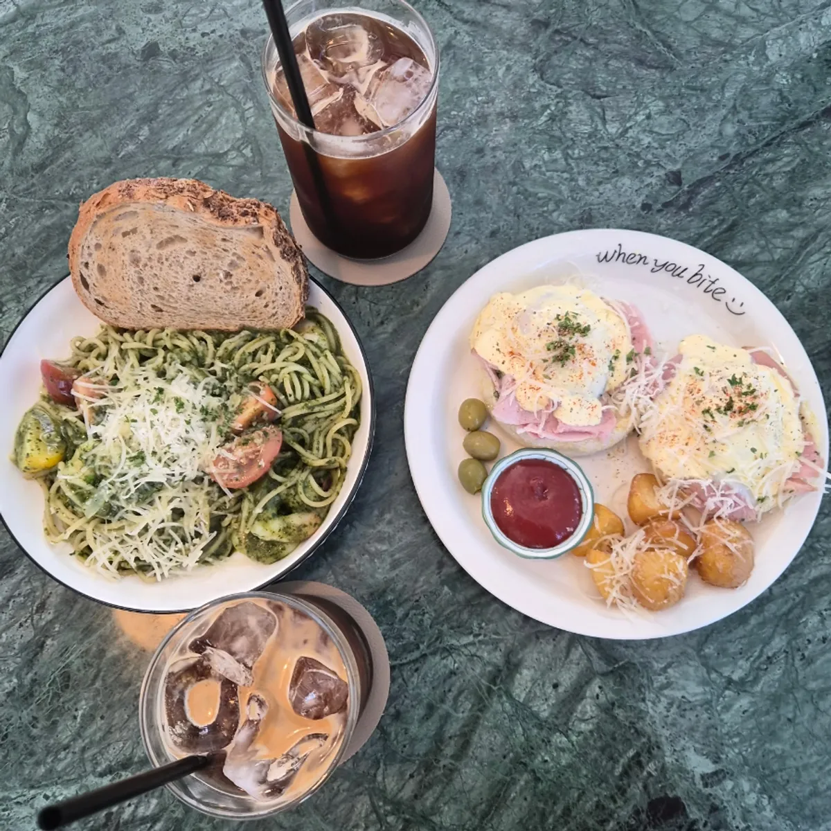 A brunch spread at When You Bite sized right for two