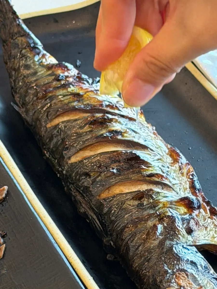 Basic grilled mackerel, browned nicely