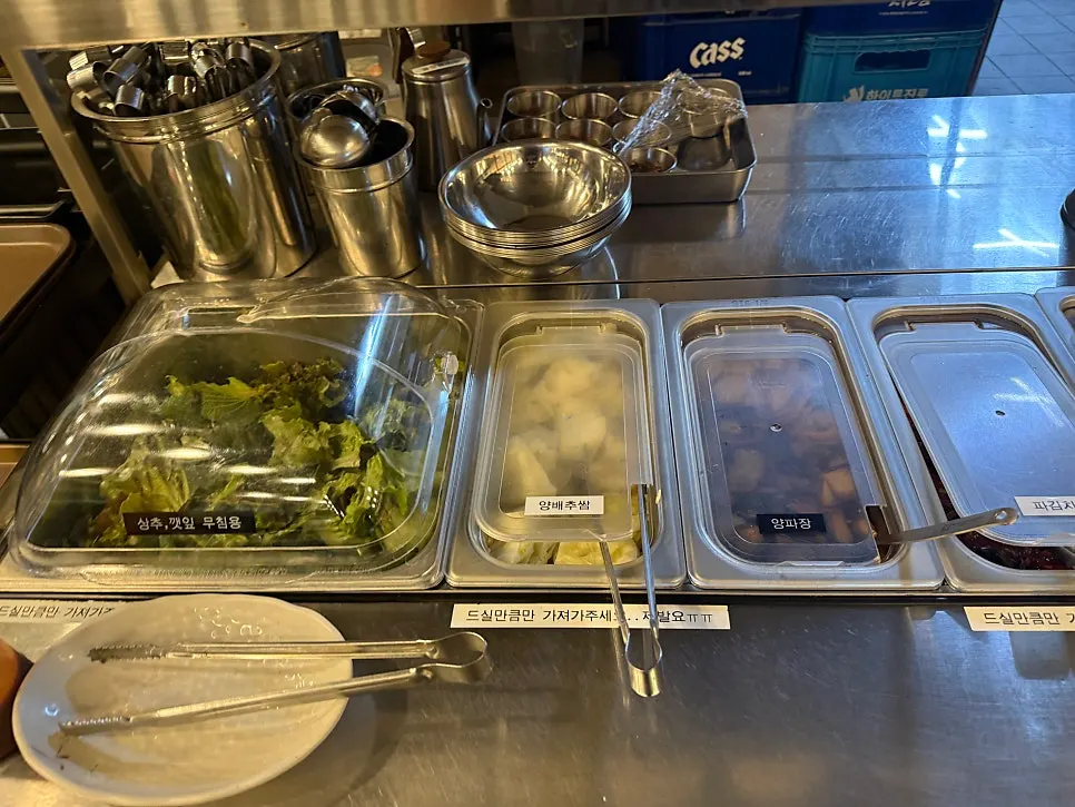 Side dishes and corn salad at the self-serve bar