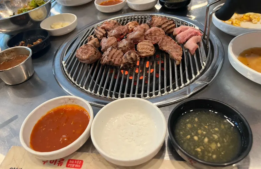 Cross-section of juicy grilled pork neck