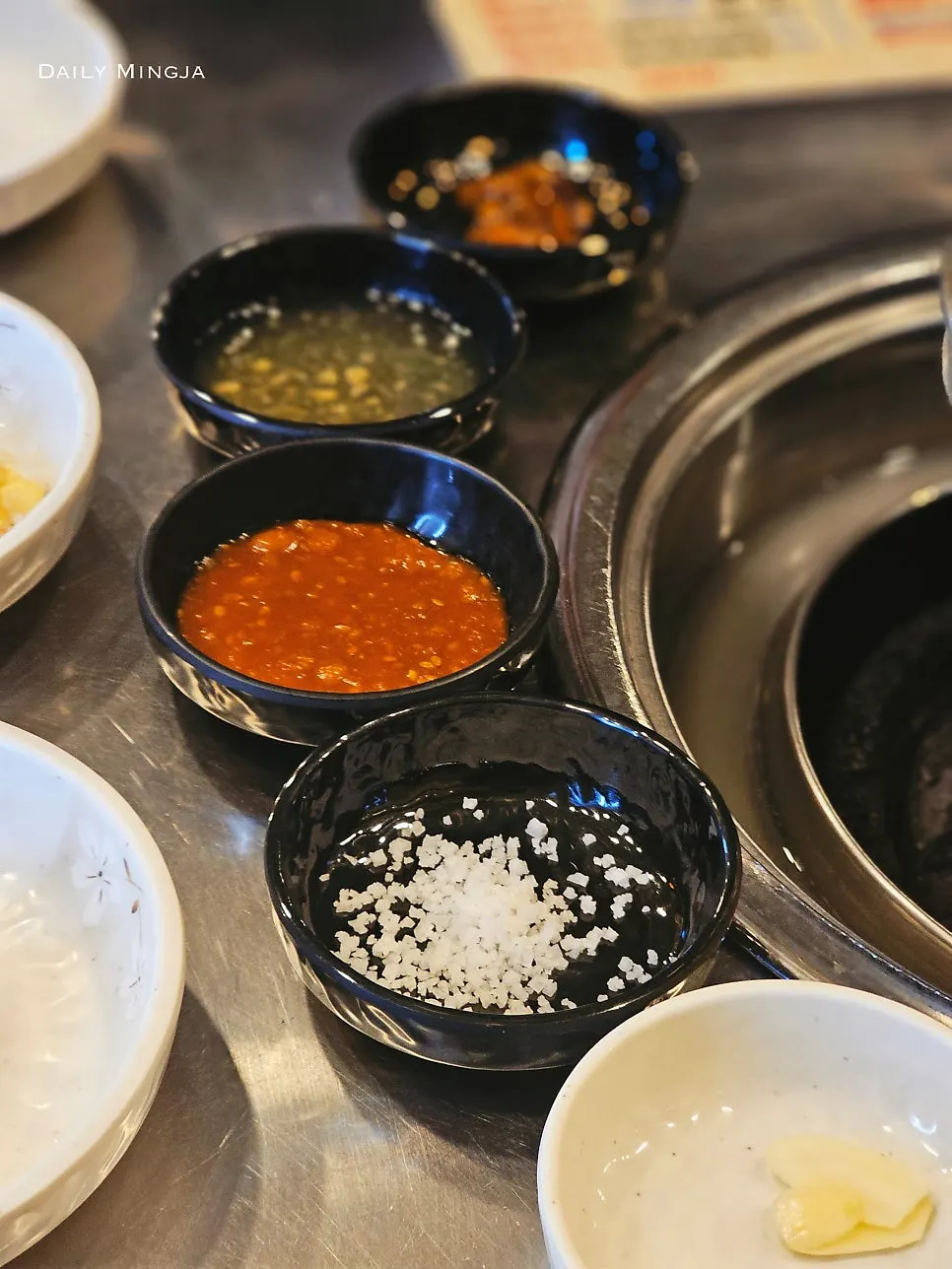 Basic table setting and seasonings at Tannae Paju Main Branch