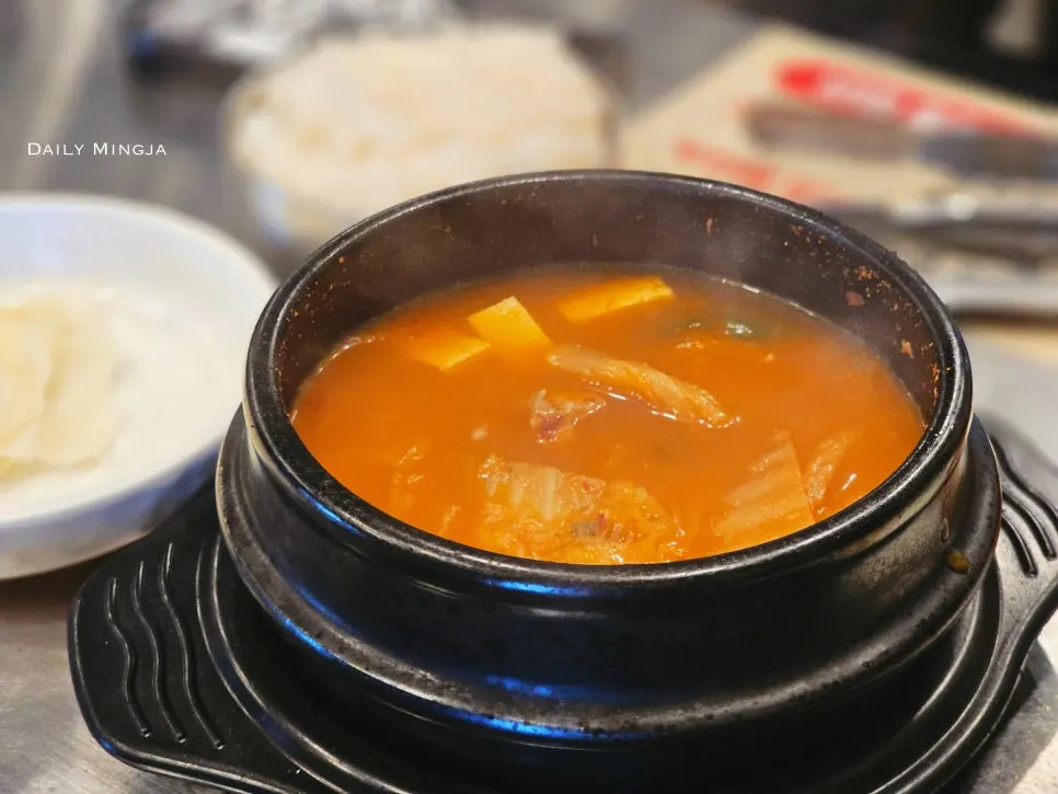 Free pork kimchi stew served with the meal