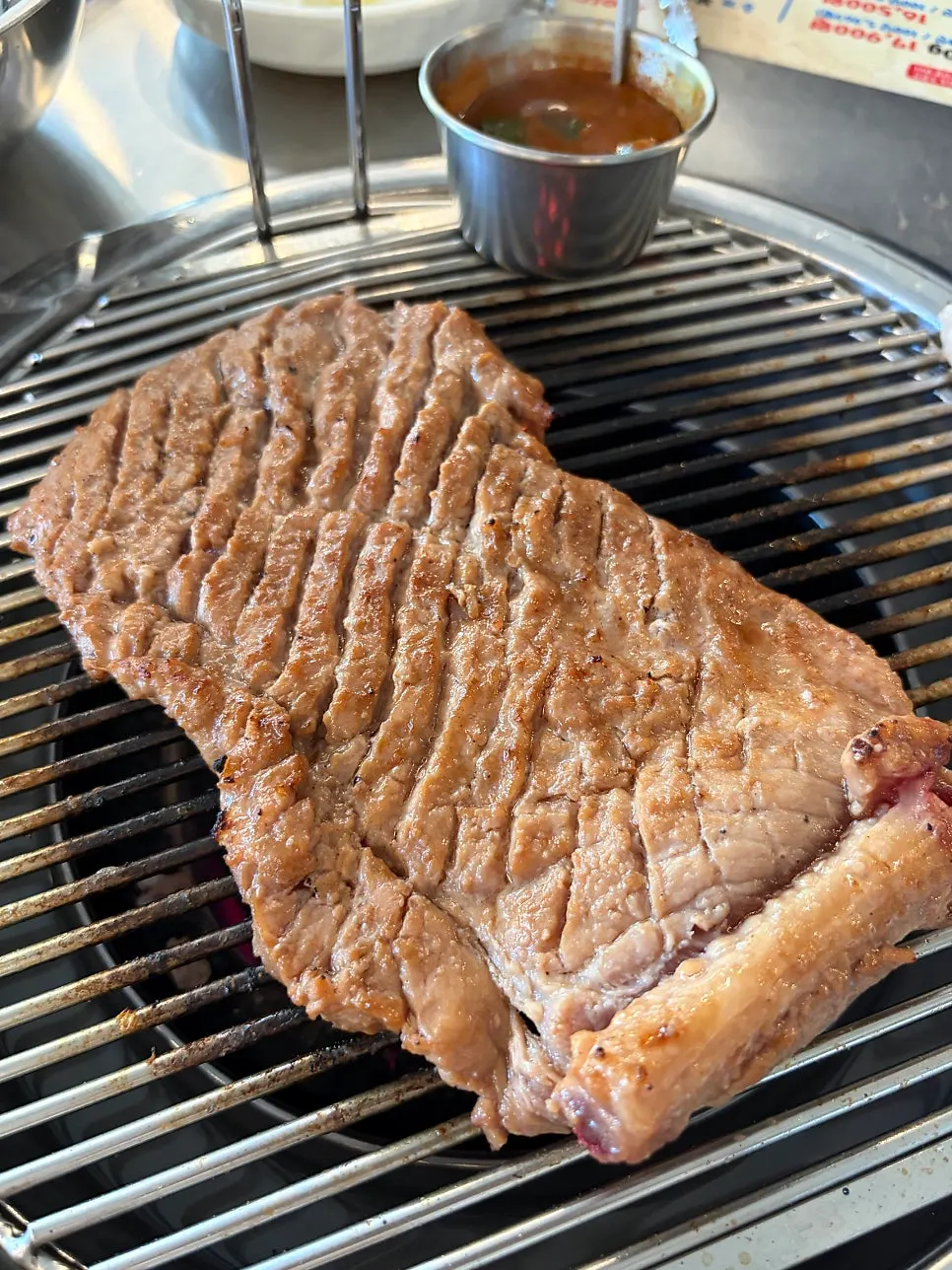 A piece of marinated giant pork skewer