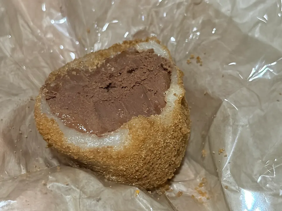 Cross-section of chocolate mochi showing rich chocolate filling