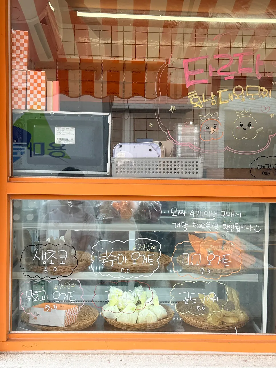 Sign showing the cross-section of the mochi with fruit inside