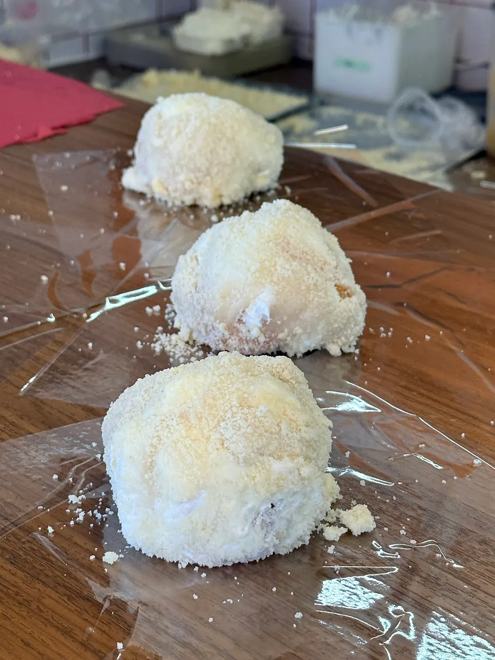Fruit mochi wrapped in plastic