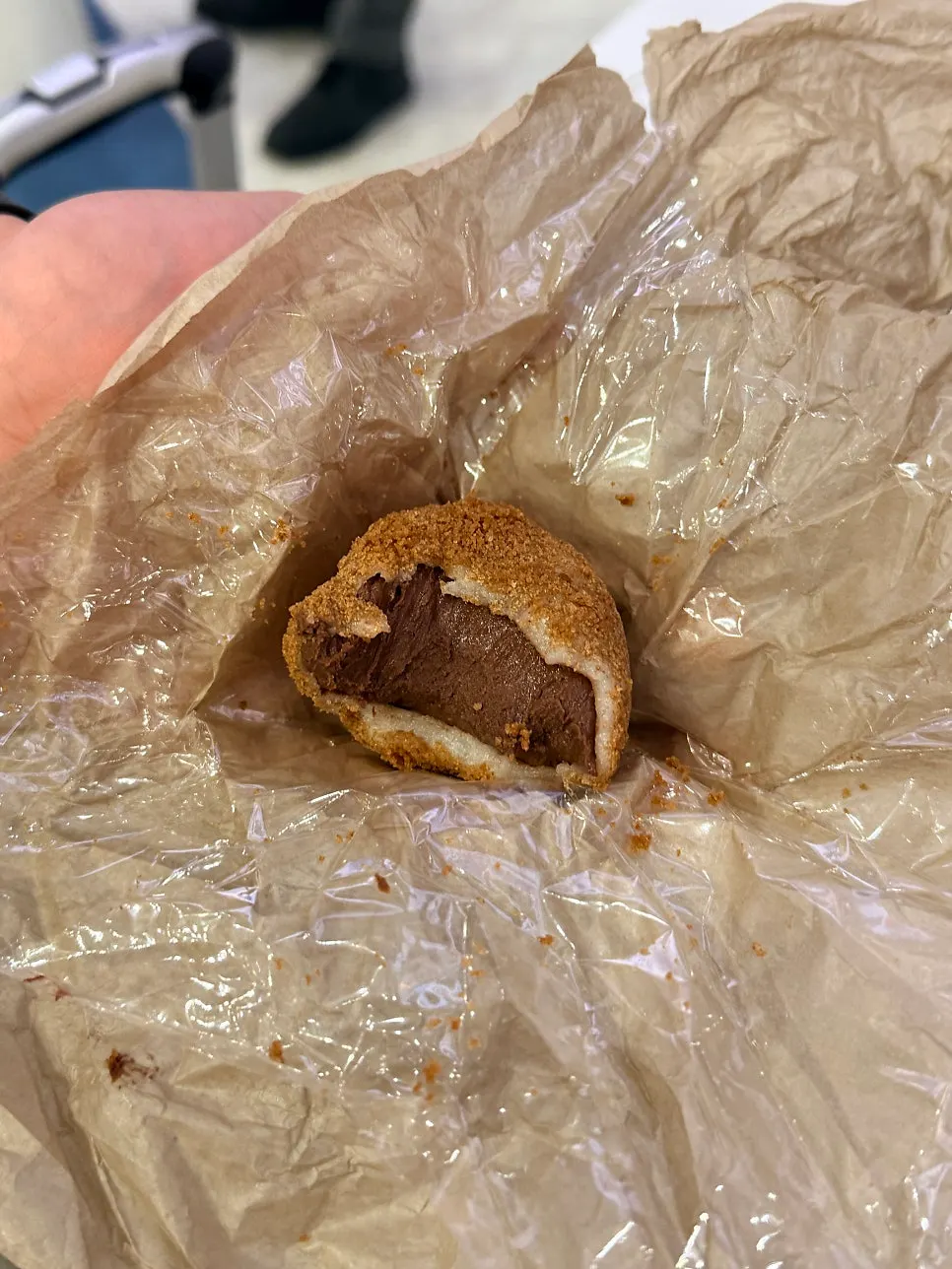Cross-section of the dark chocolate mochi