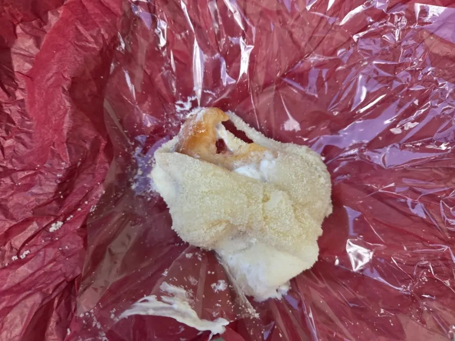 Cross-section of a halved peach mochi