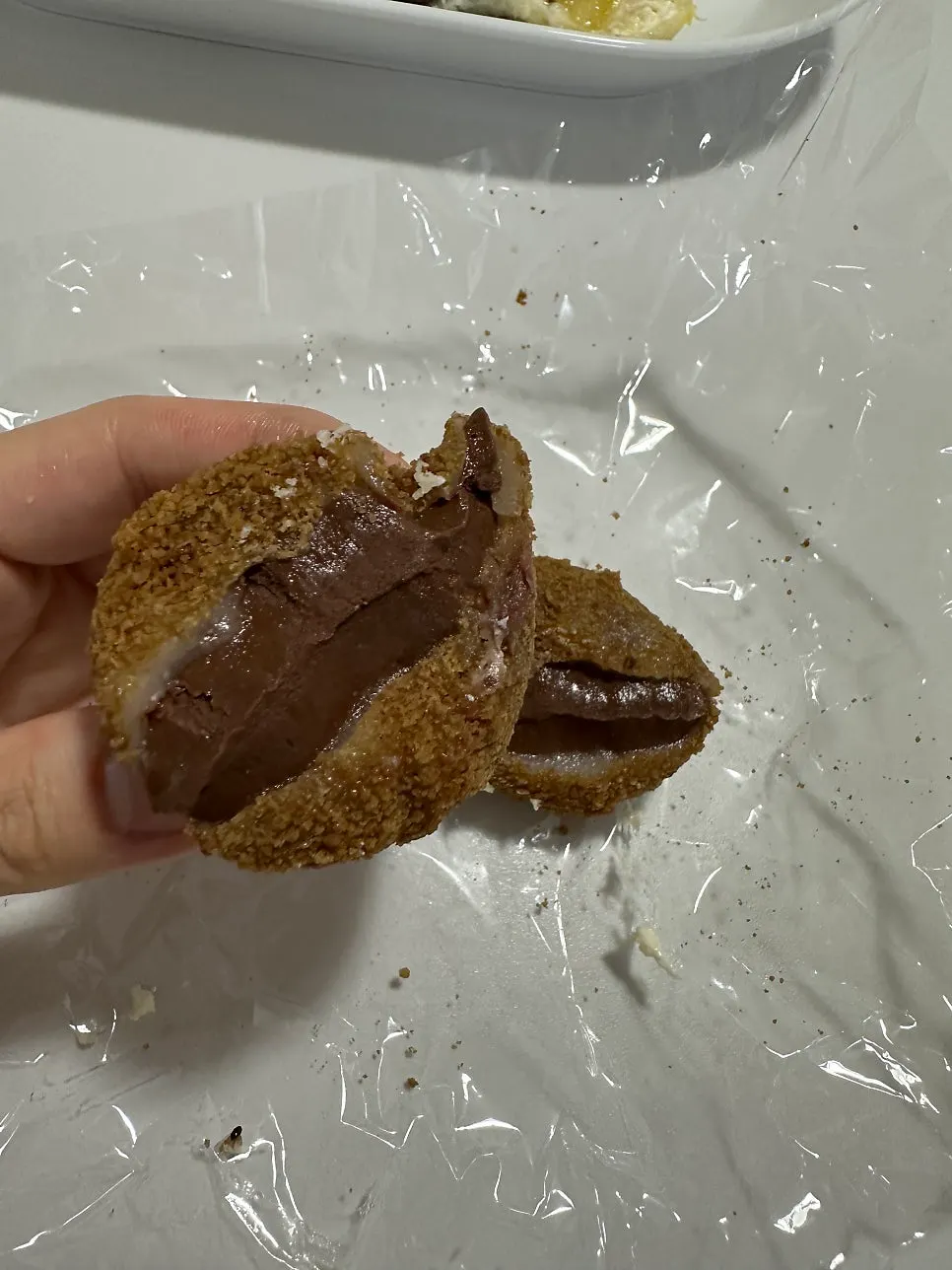 Cross-section of the fresh chocolate mochi